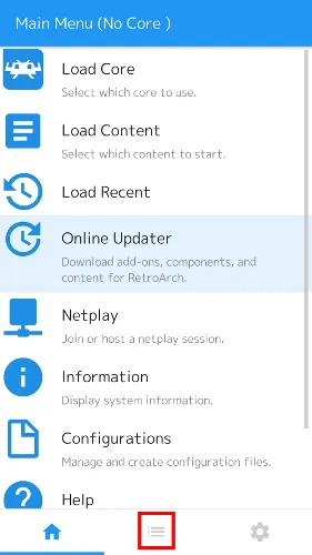 Menú de Retroarch.
