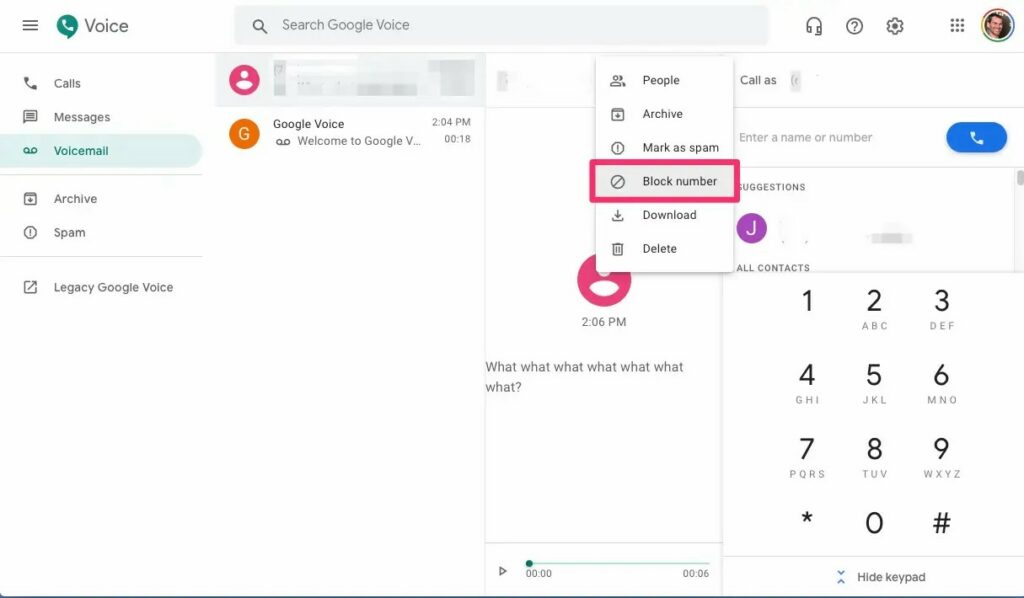 bloquear número Google Voice 2