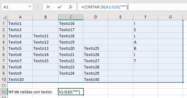 contar celdas con texto en excel