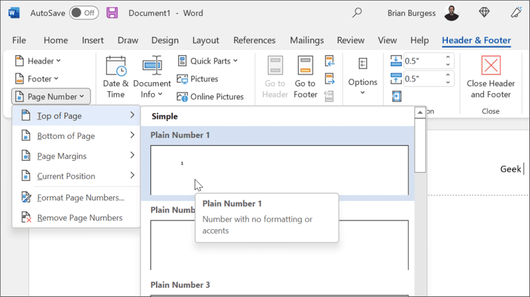 Encabezado y pie de página en Word.