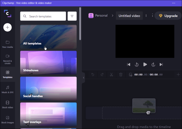 Elegir plantilla de Clipchamp Video Editor.