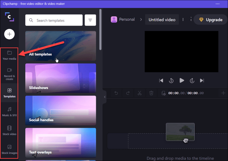 Opciones de edición de Clipchamp Video Editor.