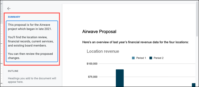 Así se verá el resumen de Google Docs.