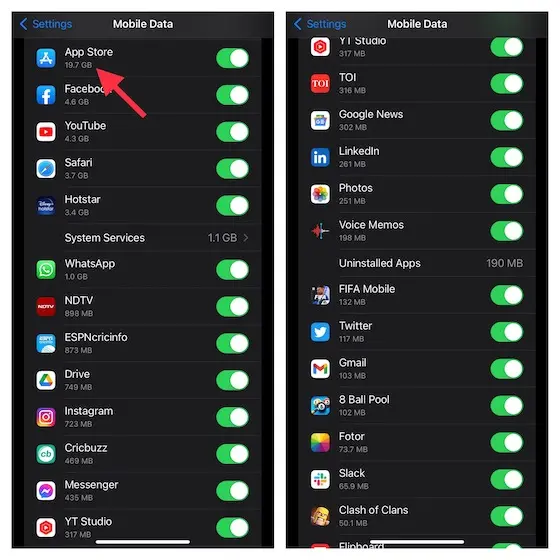 Verificar datos utilizados por una aplicación especifica en iPhone.