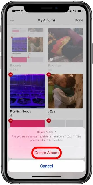 Confirmar eliminar álbumes fotos iPhone