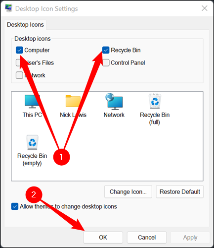 Seleccionar iconos para mostrar en el escritorio de Windows.