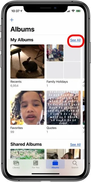 Ver todos los álbumes de fotos en iPhone.