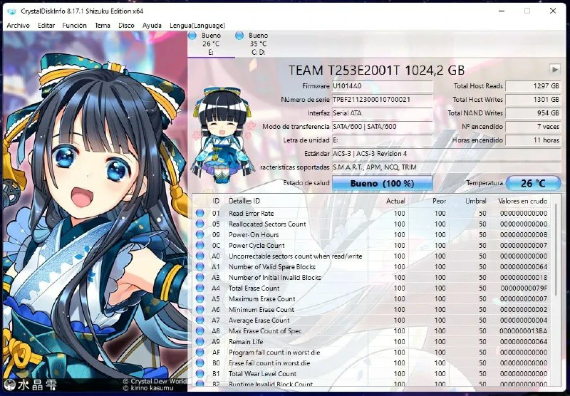 CrystalDiskInfo SSD TeamGroup EX2 1TB