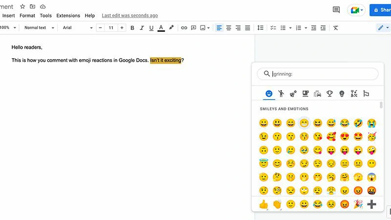 comentar emojis Docs 2