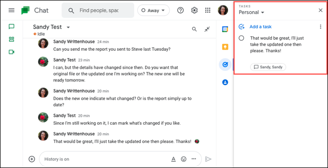 De esta forma podemos Crear tareas personales Google Chat