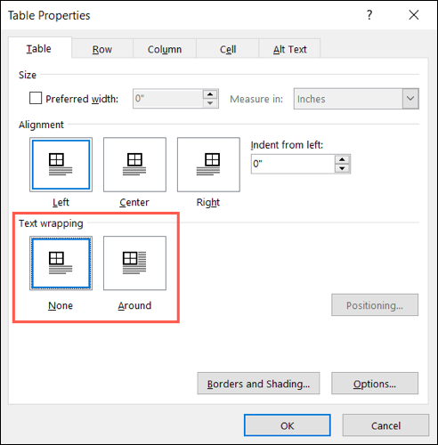 Mover tabla en Word