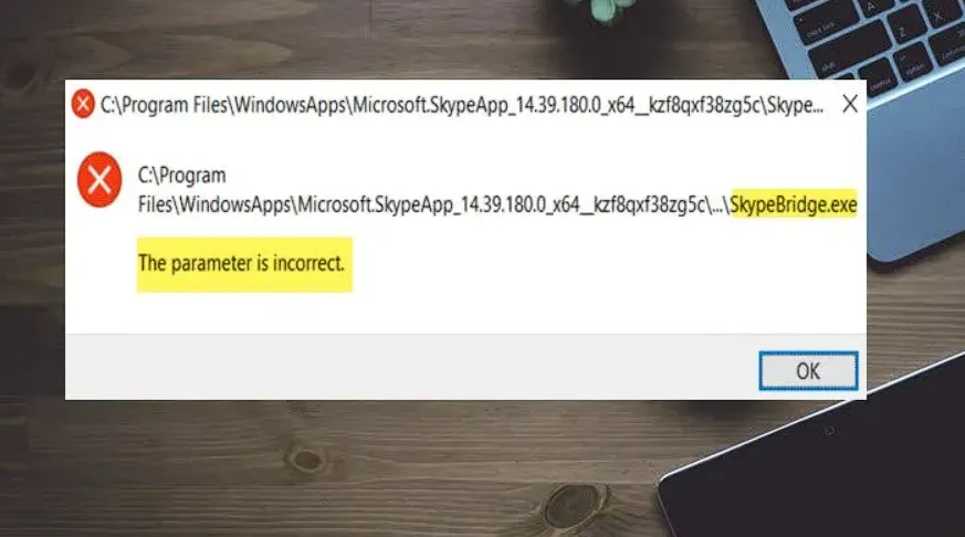 Cómo solucionar error SkypeBridge.exe parámetro incorrecto