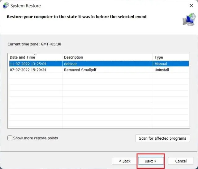 Restaurar sistema Windows 11 3