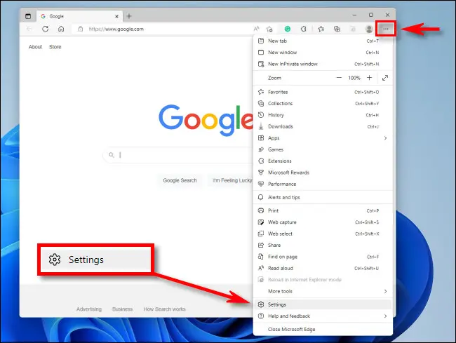 Configuración de Edge para deshabilitar las ventanas emergentes de descargas.