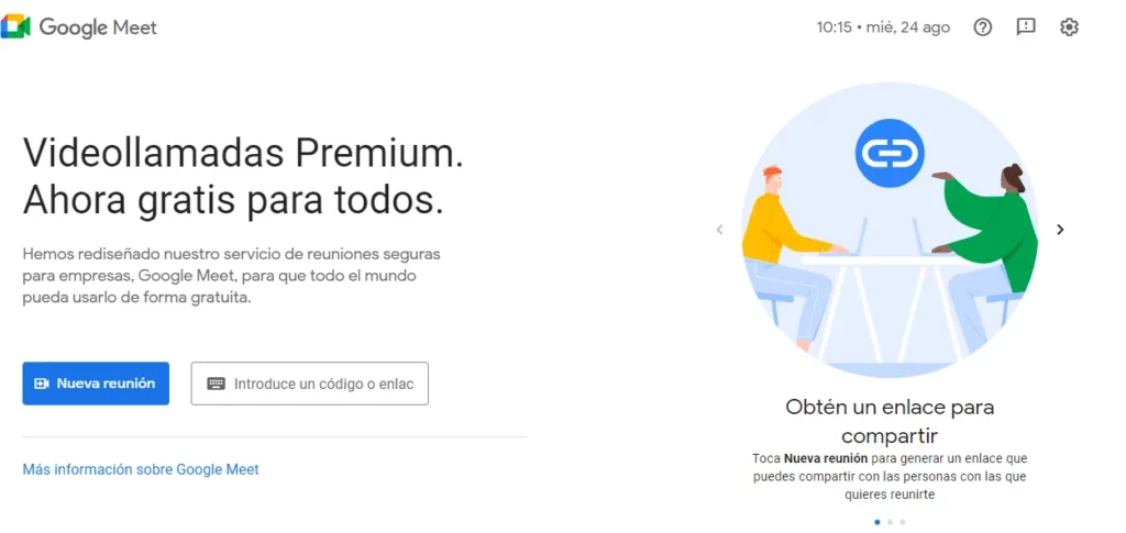 Google Meet ofrece la posibilidad de manera gratuita de hacer videollamadas.