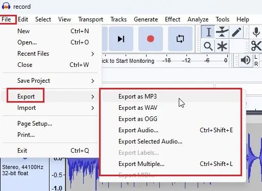 Grabar audio Windows 11 con Audacity.