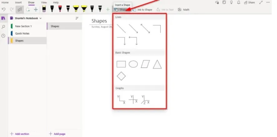 Insertar formas en OneNote