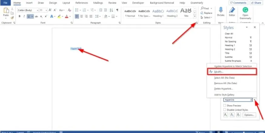 Modificar hipervínculos en Word.