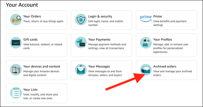 Ver todos los pedidos archivados en Amazon.