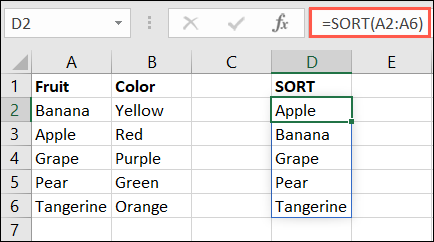 función SORT en Microsoft Excel