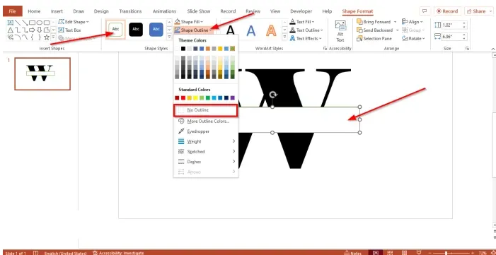 Dibujamos en rectángulo en PowerPoint.