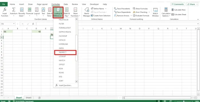 Usar función INDIRECT Excel