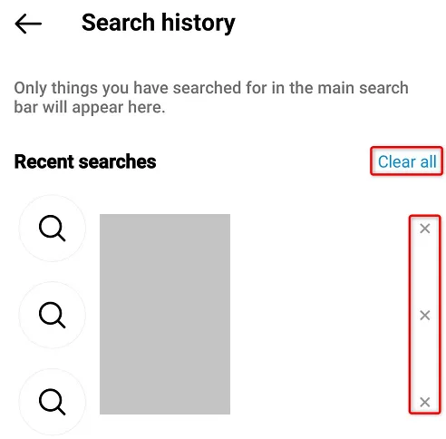 Borrar búsquedas de Instagram.