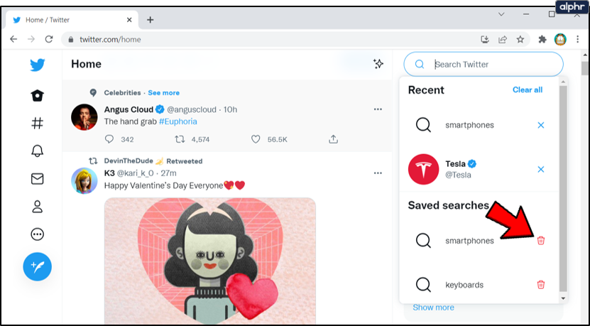 borrar búsquedas guardadas Twitter 2
