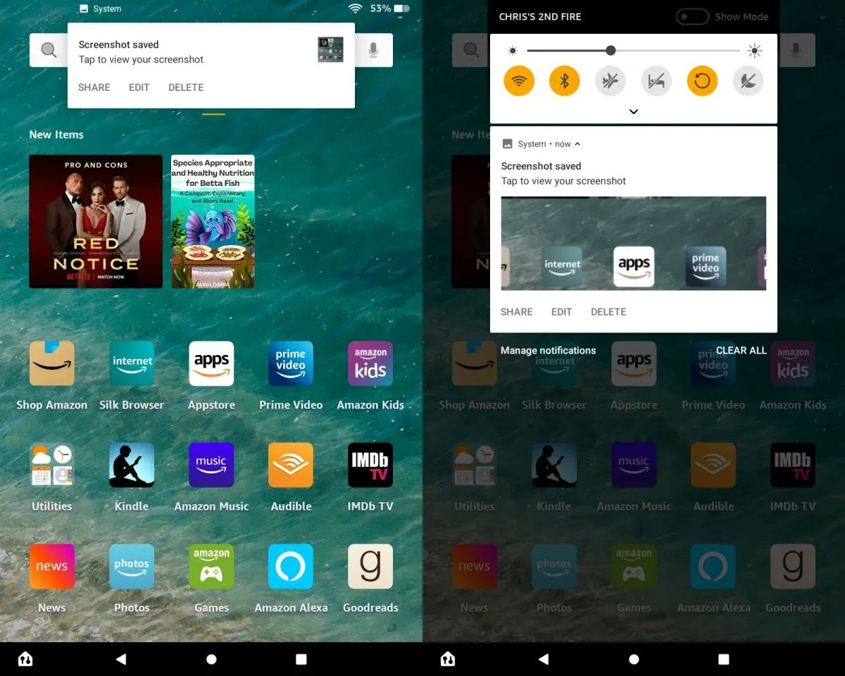 Captura de pantalla en Amazon Fire