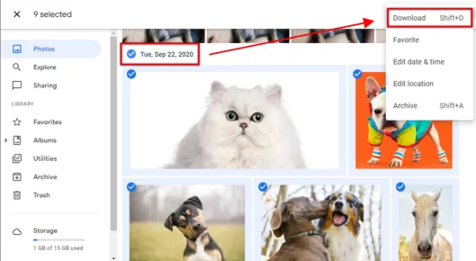 Descargar fotos de Google Photos por fecha.