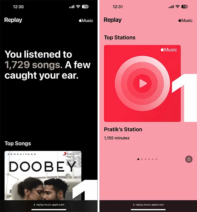 Historial de reproducción de Apple Music Replay.