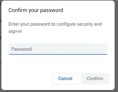 Confirmar contraseña de Chromebook.