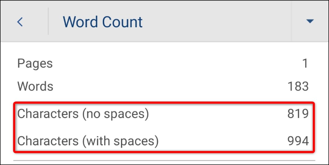 Contar caracteres en Word desde el móvil