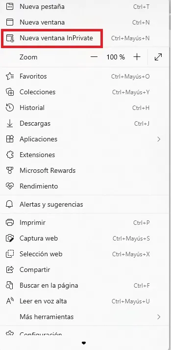 Modo InPrivate de Microsoft Edge.