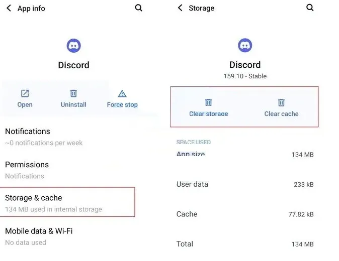 Eliminar la caché de Discord en Android.