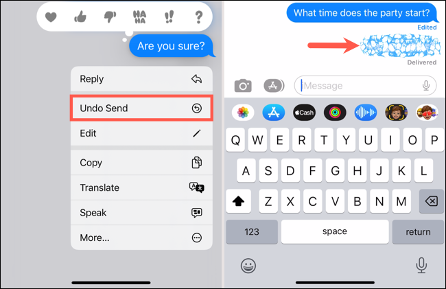 Deshacer envió en Apple Messages.