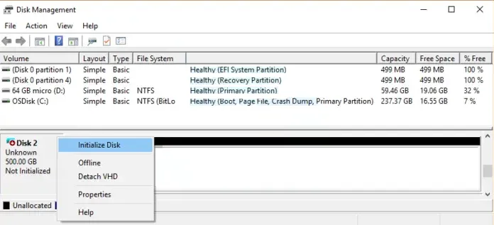 Inicializar disco duro HDD o SSD en Windows.