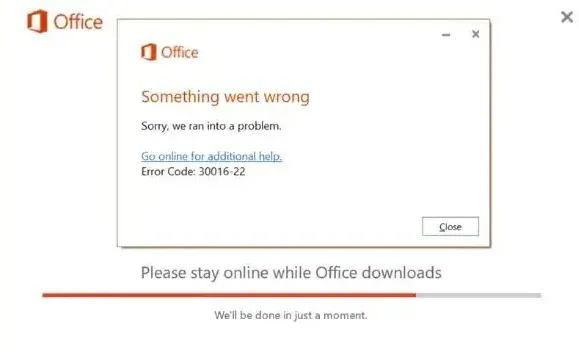 Cómo solucionar error 30016-22 al instalar Office