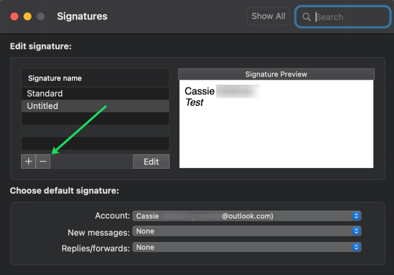 Eliminar firma de Outlook en Mac.