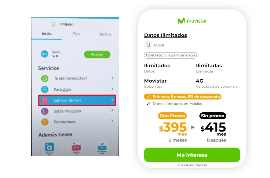 cómo cambiar mi plan de Movistar