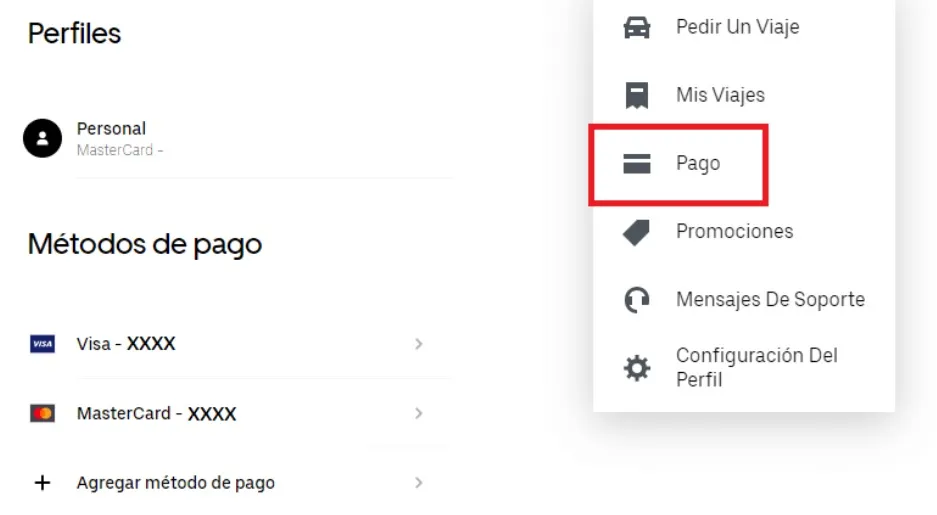 métodos de pago Uber