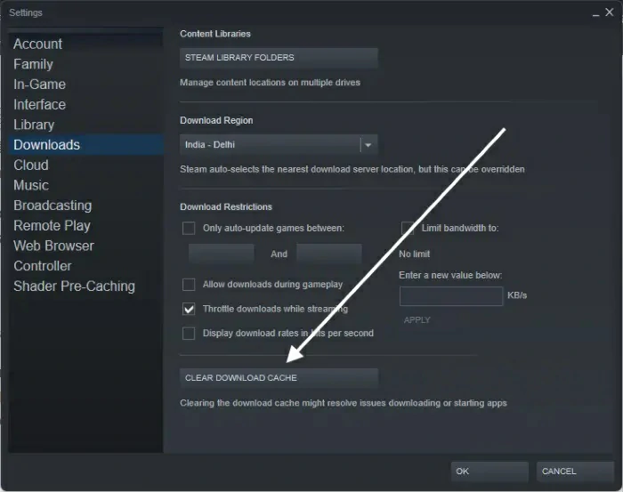 solución error 0x4C7 Steam cache