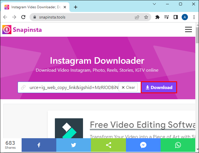 descargar Reels formato MP4 Snapista