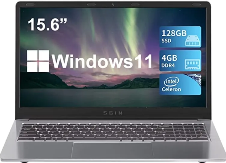 SGIN 15.6" Ordenador Portátil Windows 11 4GB RAM 128GB SSD