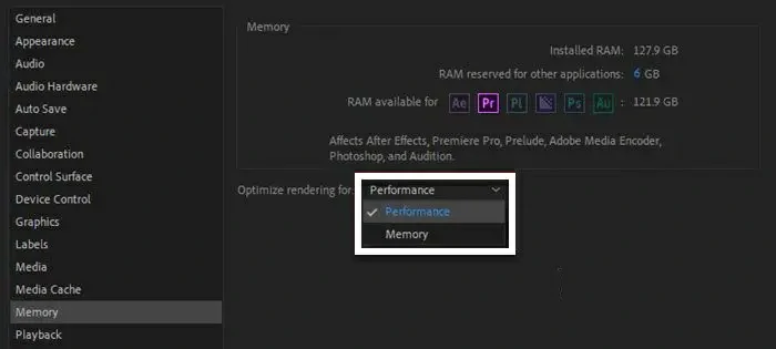 Adobe Premiere Pro se congela renderizado para rendimiento