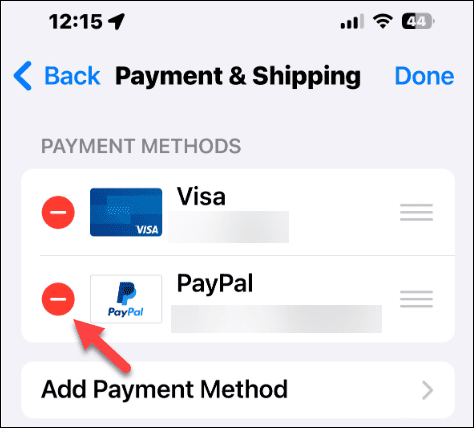 Eliminar método de pago Apple