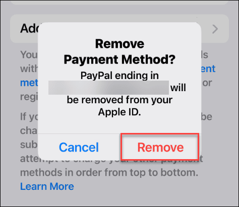 Eliminar método de pago Apple