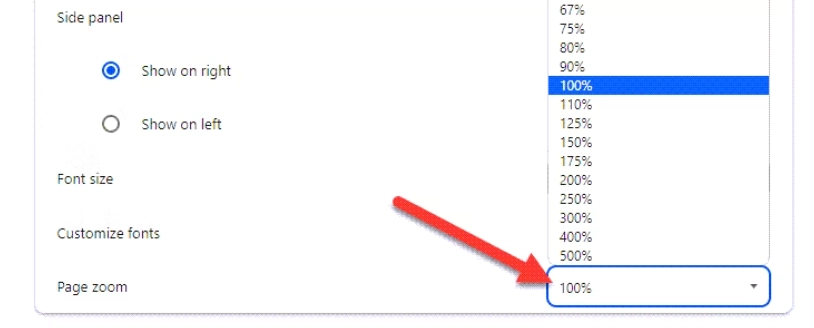 Establecer Zoom predeterminado para todos los sitios web