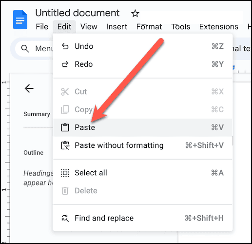 pegar documento de Google Docs