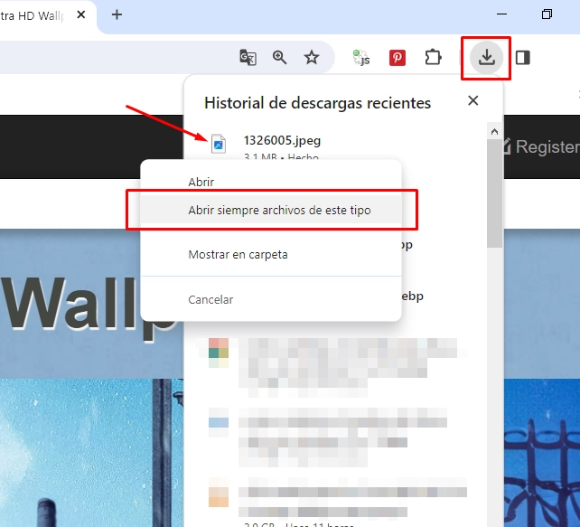 Abrir automáticamente archivos descargados en Chrome